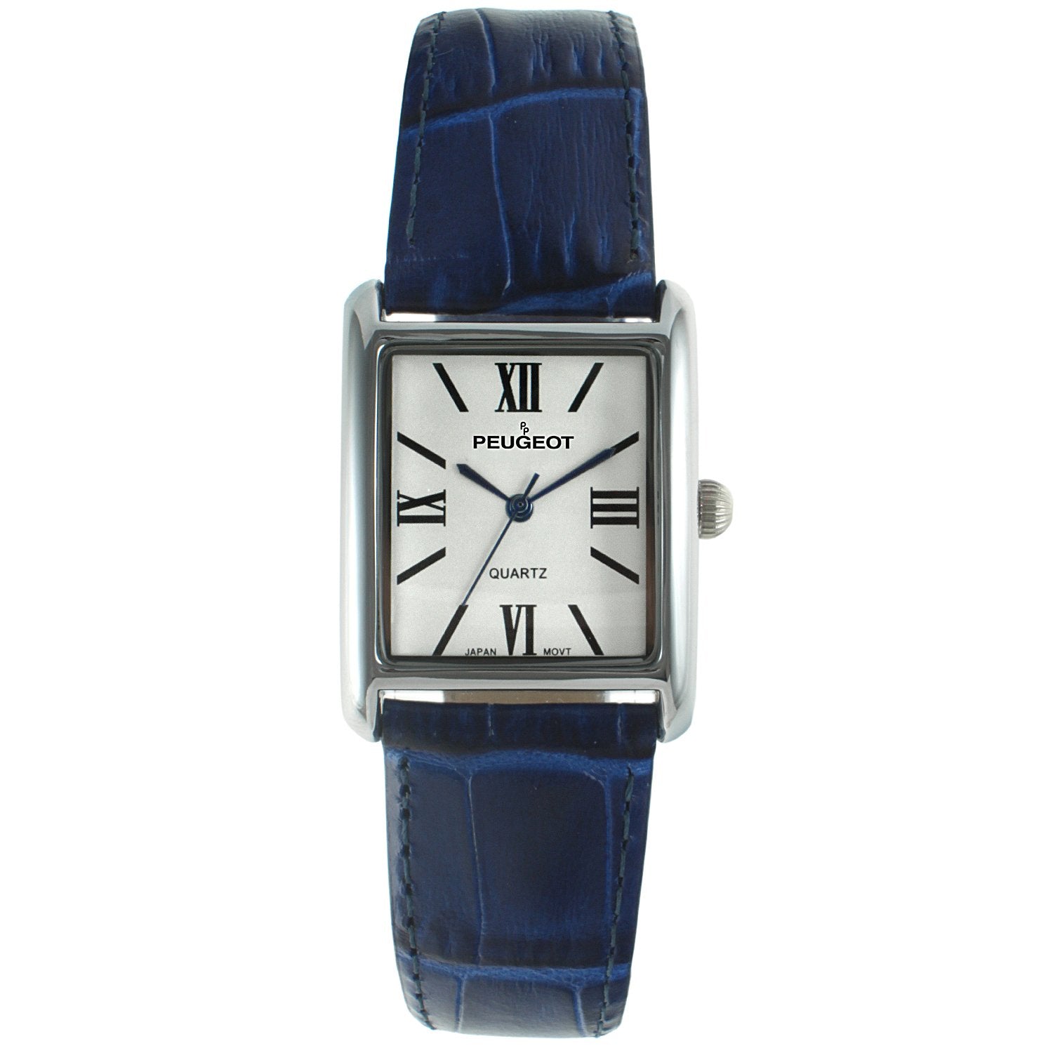 Women's Tank Watch Roman Dial Blue Leather Strap