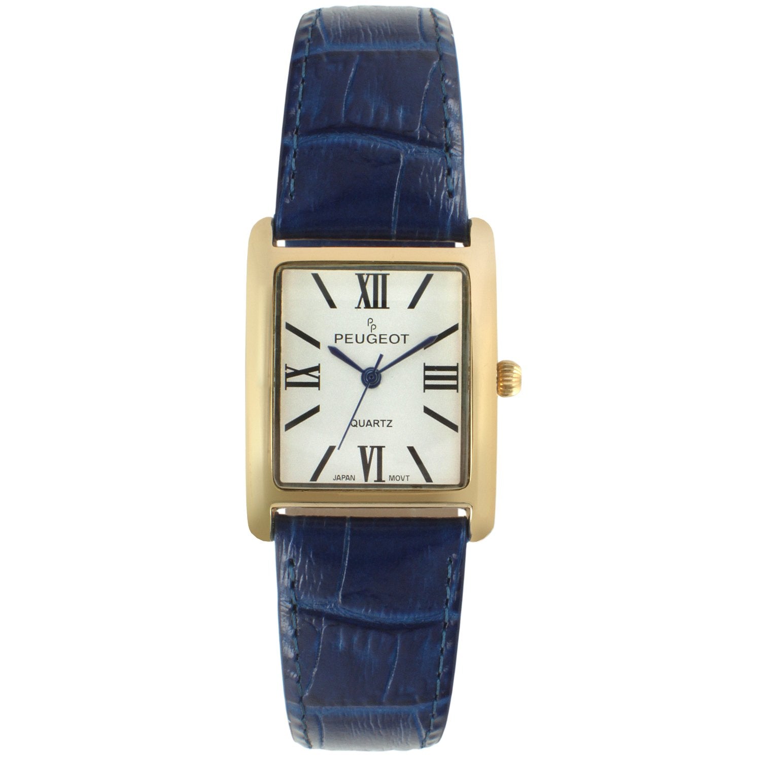 Women's Tank Watch Roman Dial Blue Leather Strap