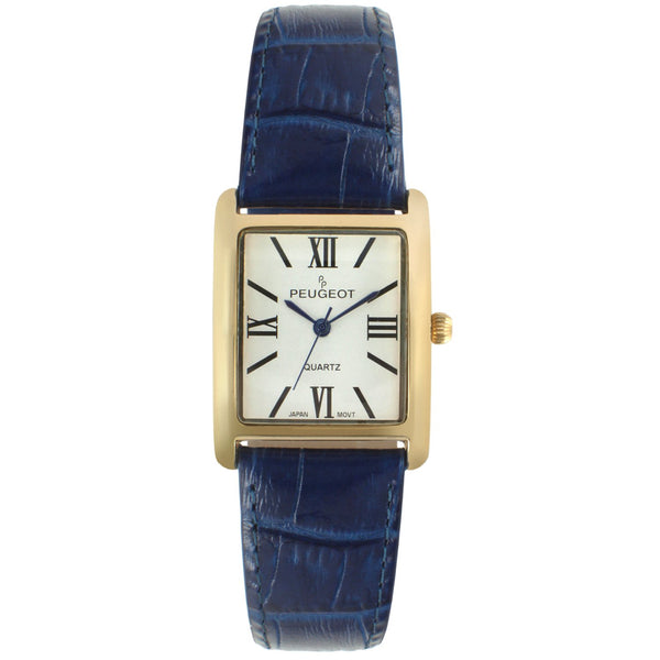Women'sTank Shape Watch With Blue Genuine Leather Strap - Peugeot Watches