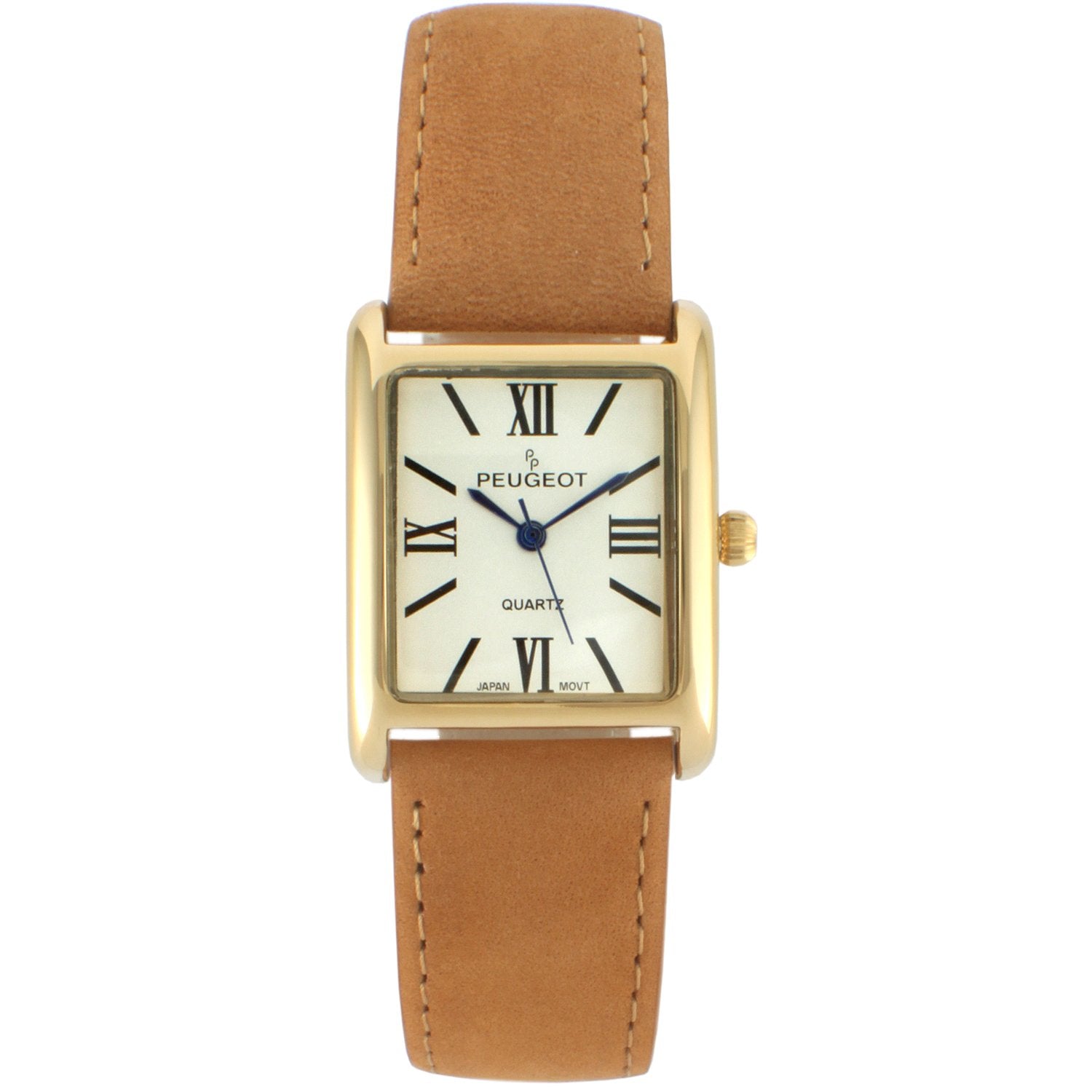 Women's Tank Watch Roman Dial Brown Leather Strap