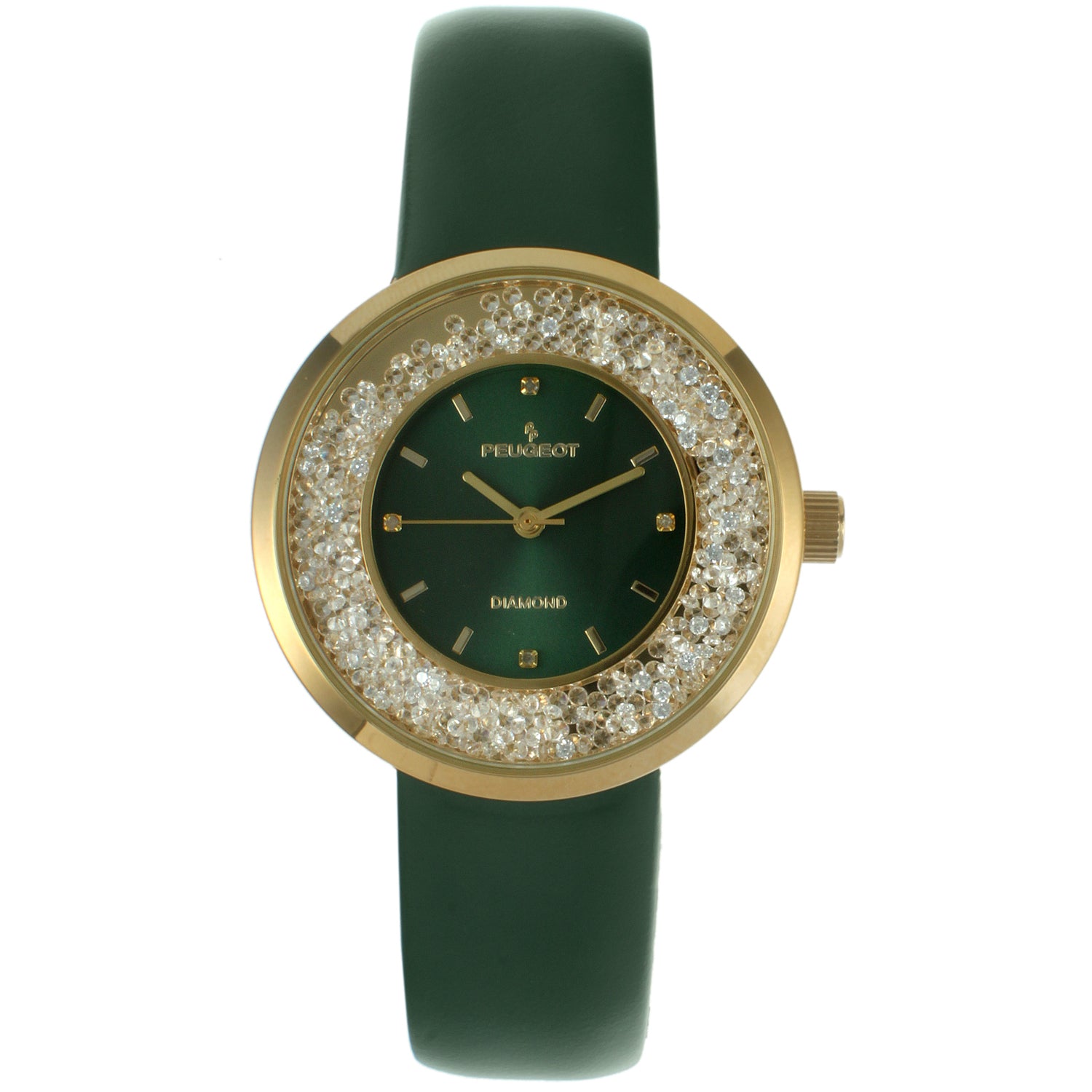 Women's 38mm Green Floating CZ Diamond Dial Watch