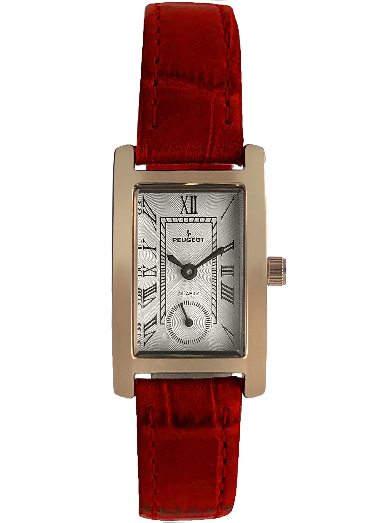 woman 20mm x 35mm tank shape watch with gold trim, White Face and Red leather strap