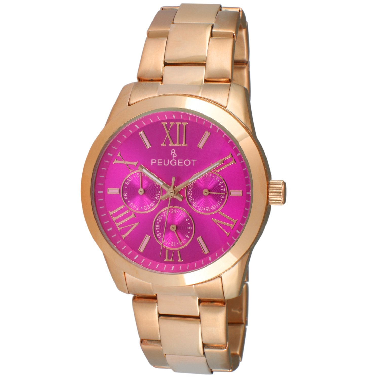 Women's 40mm Pink Dial Boyfriend Watch Multi-Function Steel Bracelet