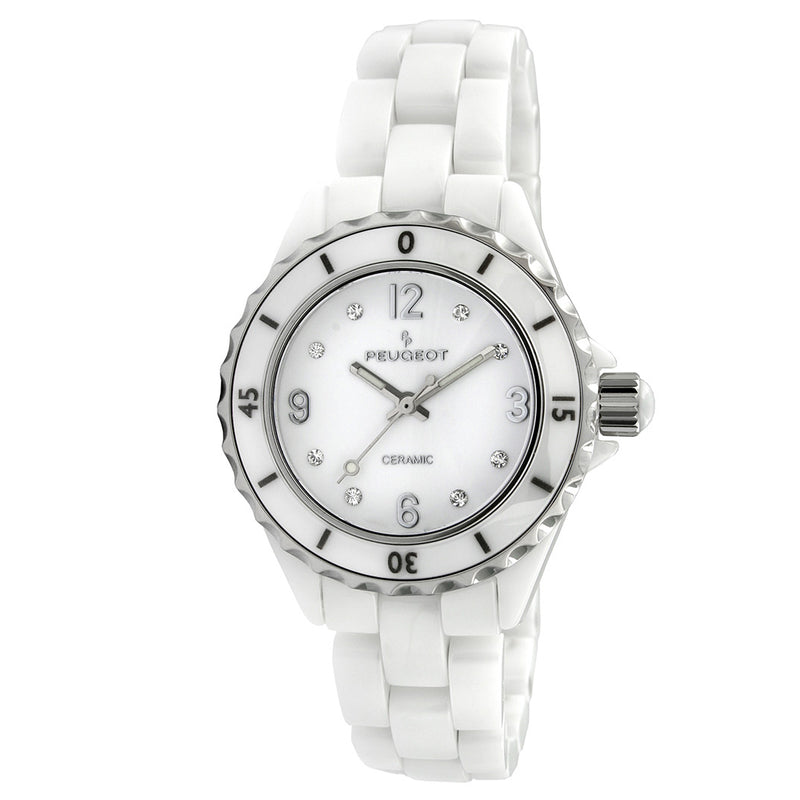 Peugeot Women Watch White Ceramic Case & Bracelet with Sport Bezel ...