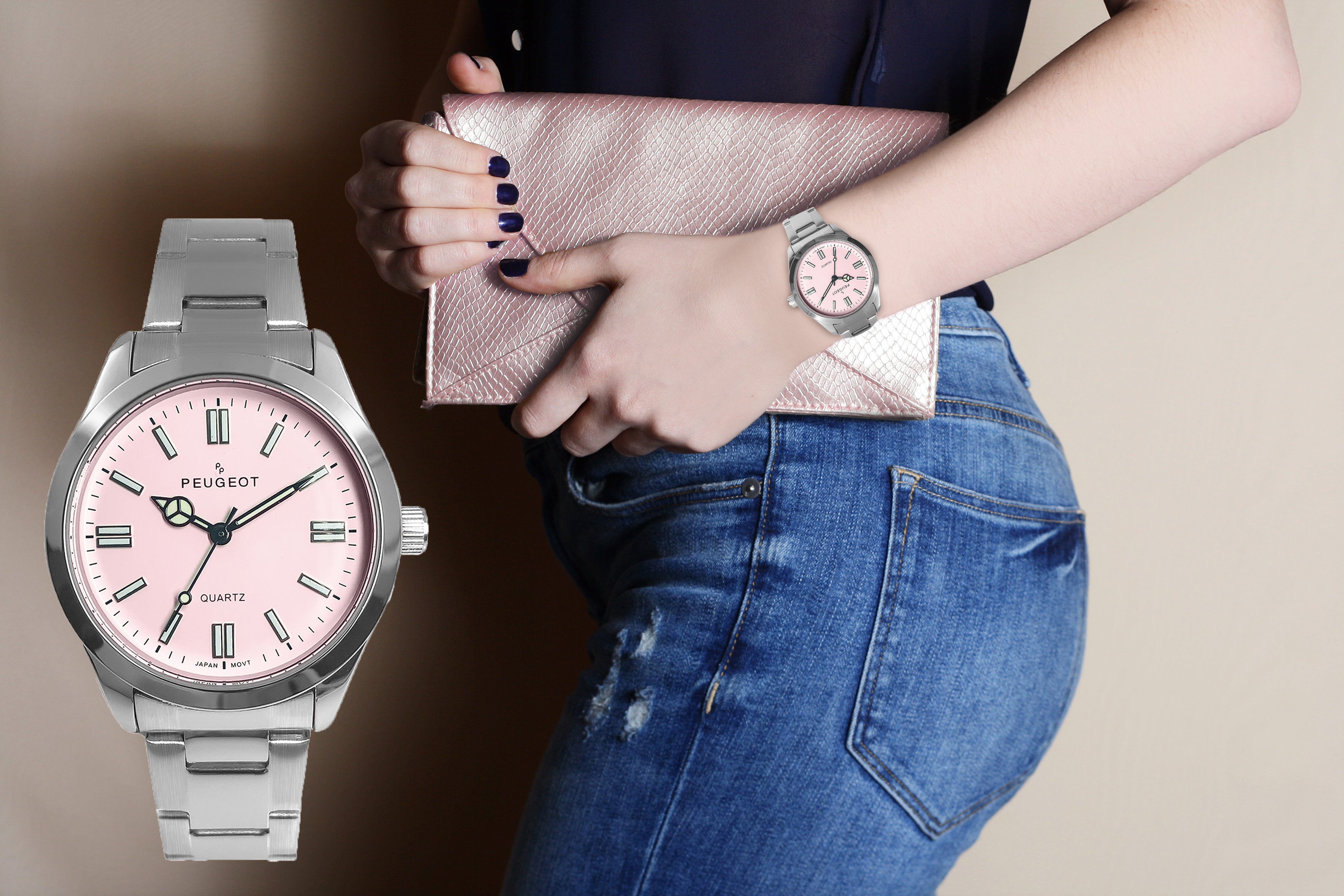 Women's 36mm Sport Watch with Pink Dial and Stainless Steel Bracelet