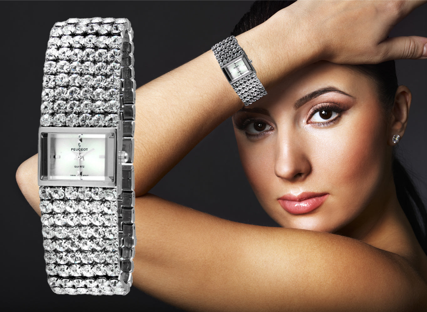 Women's Jeweled Evening Watch 6 Strands of Genuine Swarovski Crystals -  Peugeot Watches