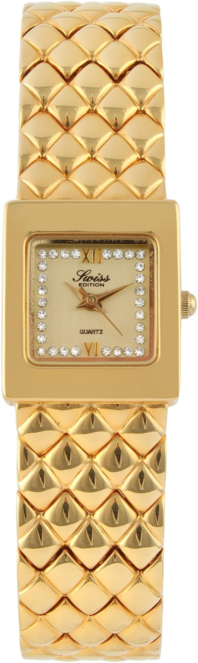 Swiss Edition Women's Luxury 23K Gold Plated Small Square Weave Bracelet